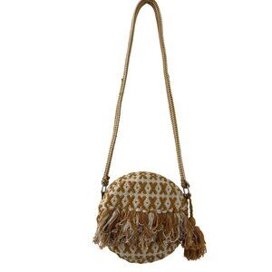 Roller Rabbit Simone Crossbody Cotton Bag In Ivory and Thai Curry Bohemian